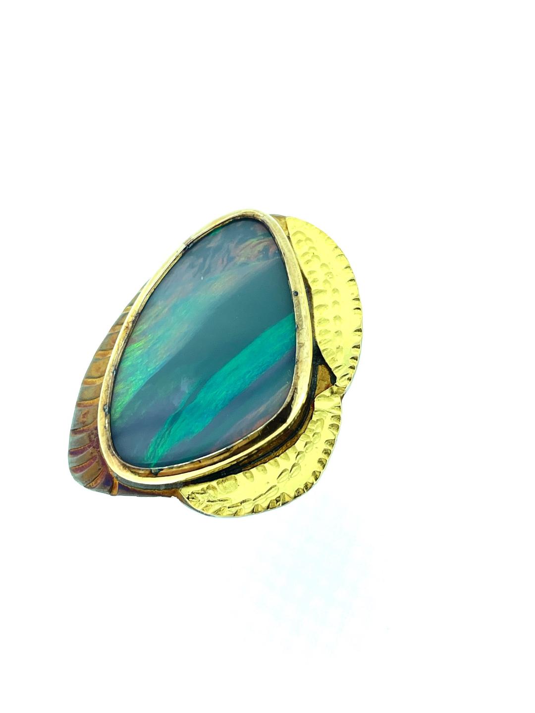 Image 1 for Opal Ring in Sterling Silver and 22k Gold, Size 7 3/4 Opal Ring in Sterling Silver and 22k Gold, Size 7 3/4