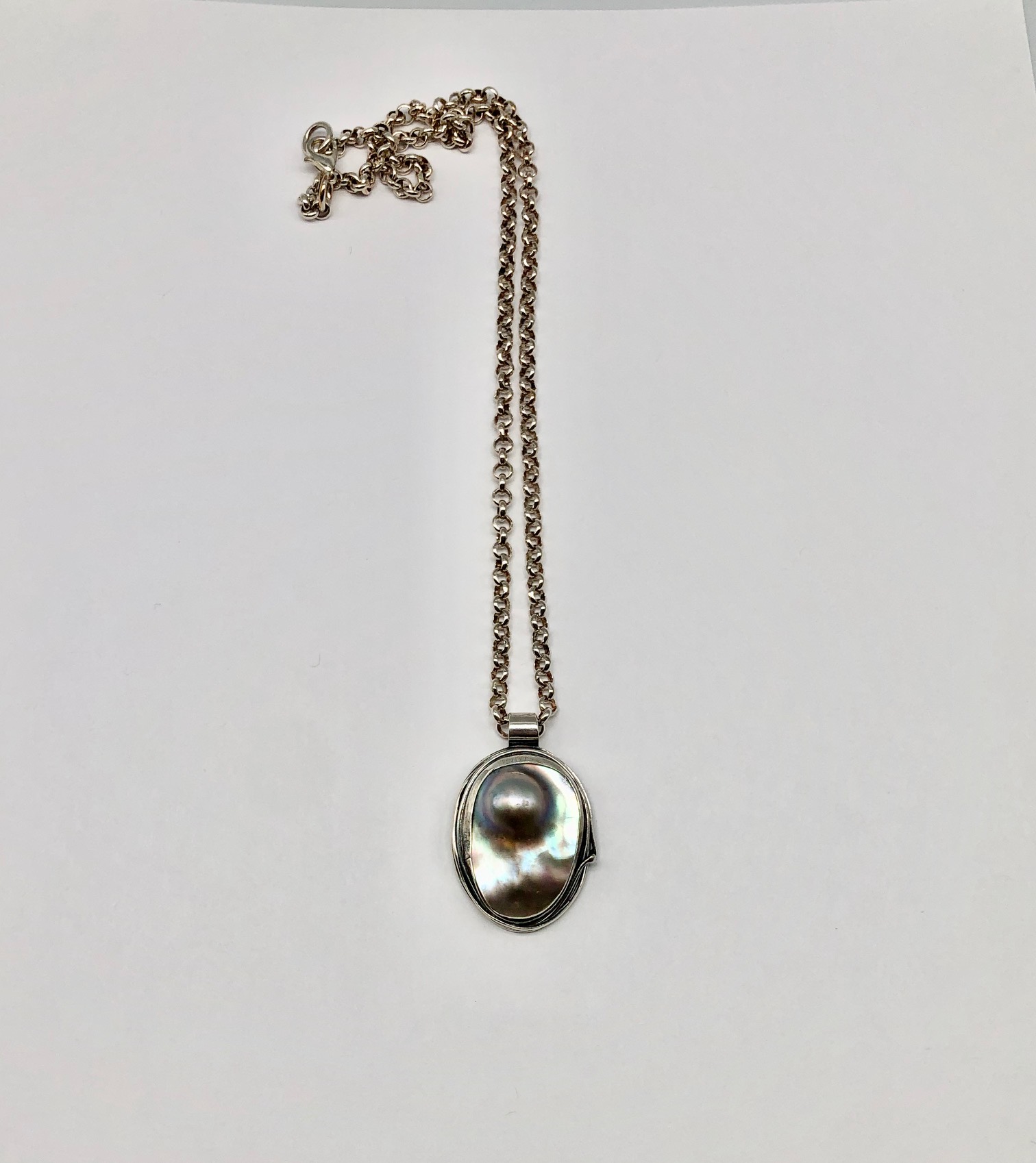 Mabe Pearl Pendant on Sterling Rolo Chain 19