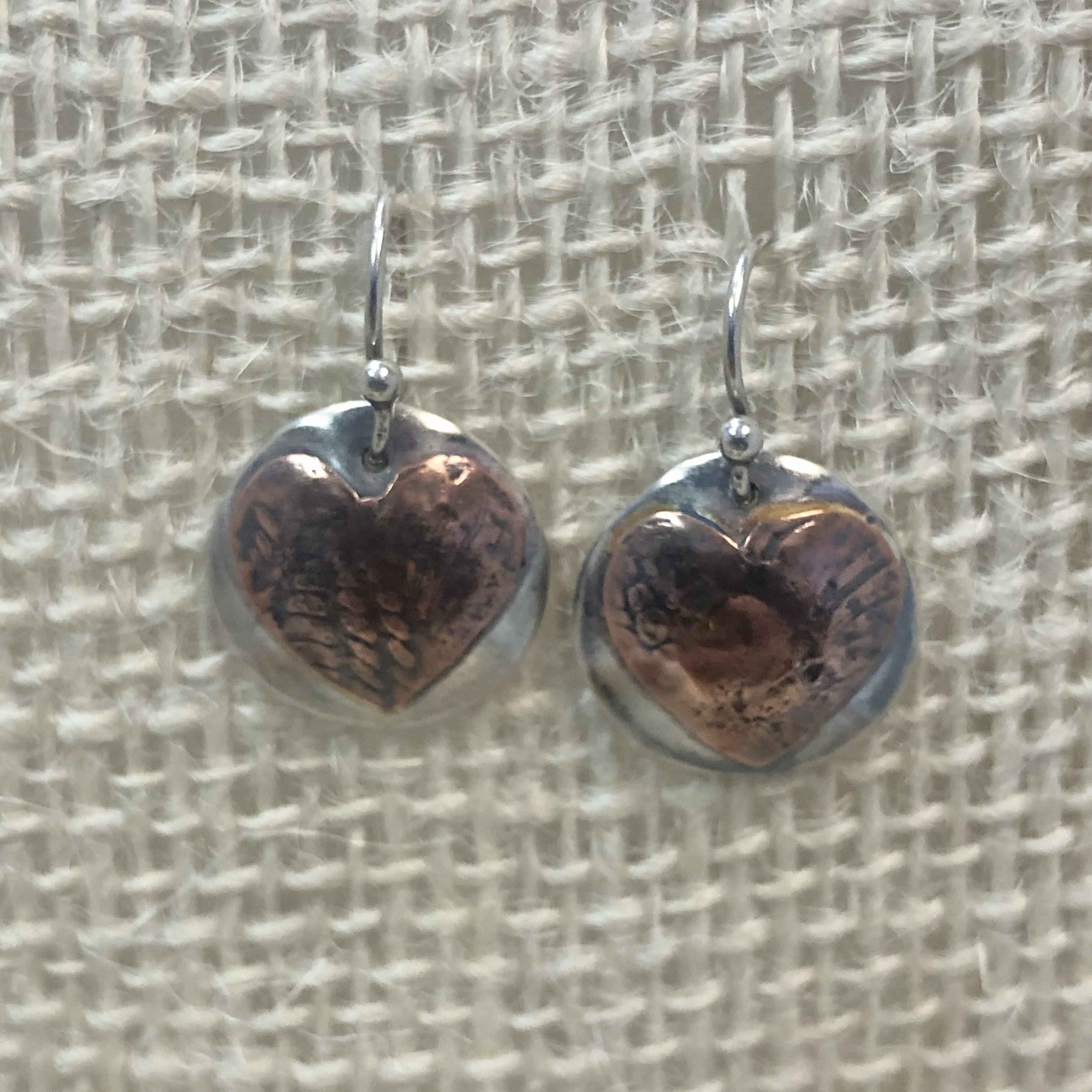 Image 1 for Round Sterling Disc with Copper Heart Earring Round Sterling Disc with Copper Heart Earring