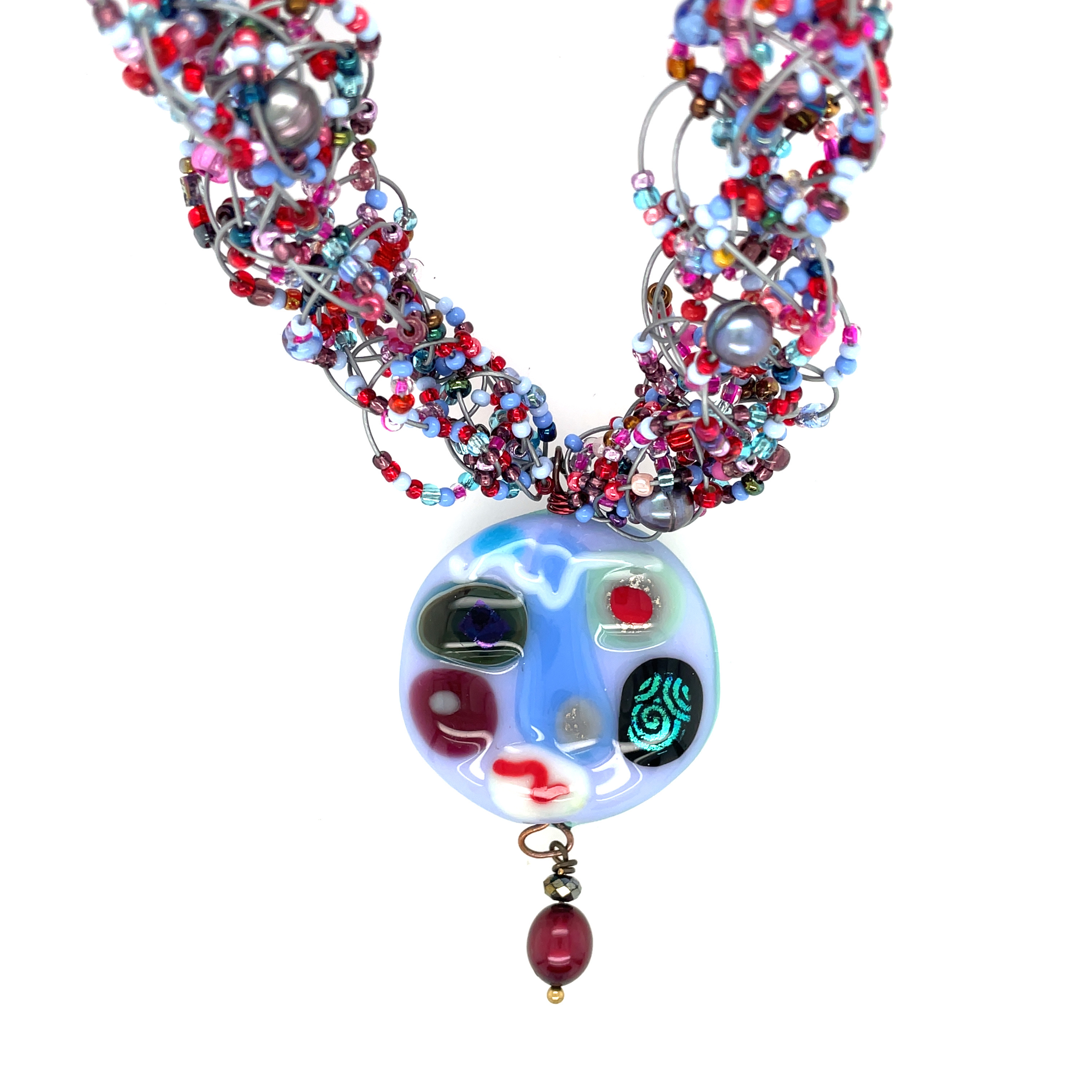 Carpe Diem - Faces Fused Glass and Pearls Necklace