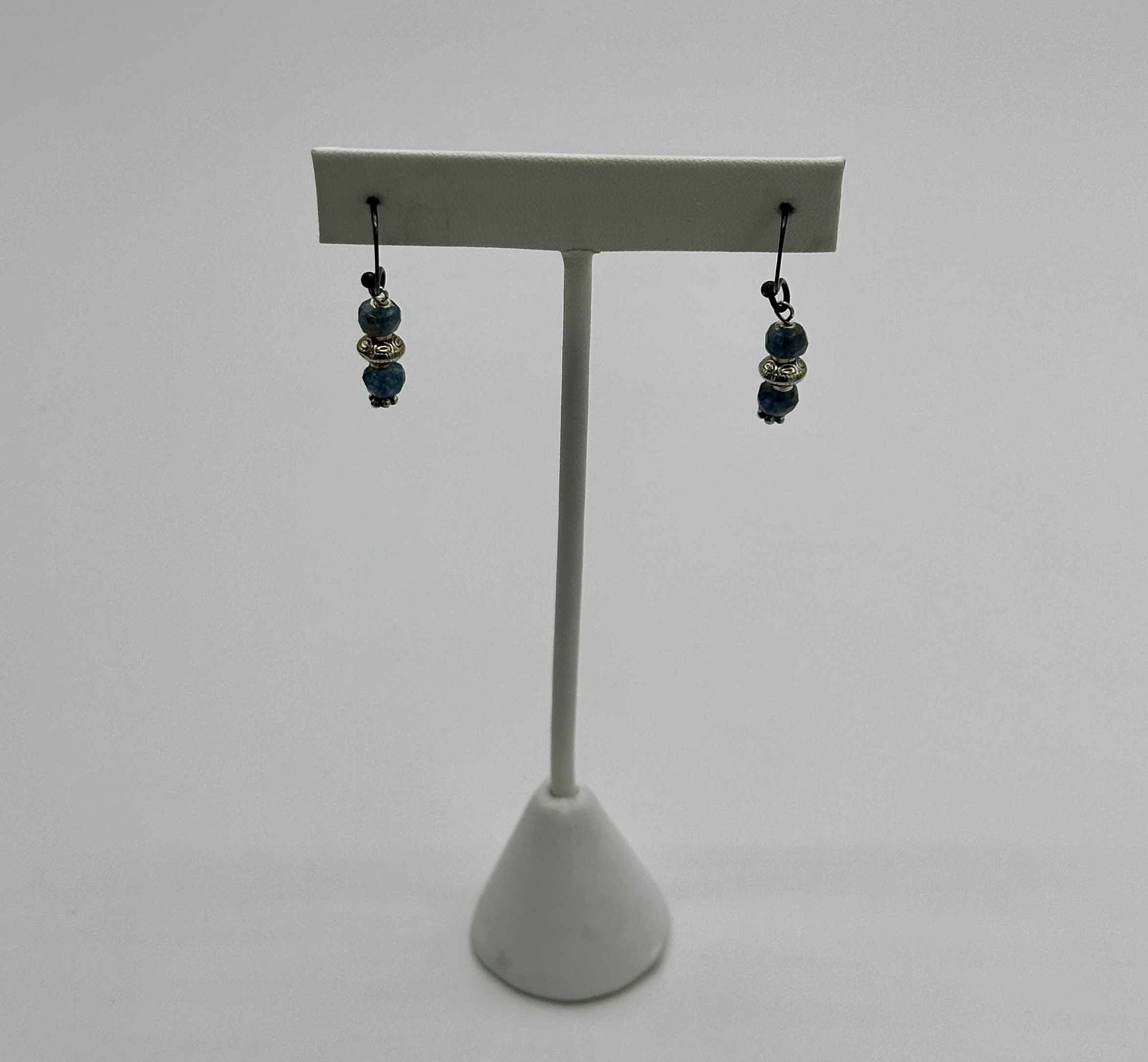 8 mm Moss Aqua in Bluish Tone, Rondell Sterling Earrings with Oxidized Sterling Hooks