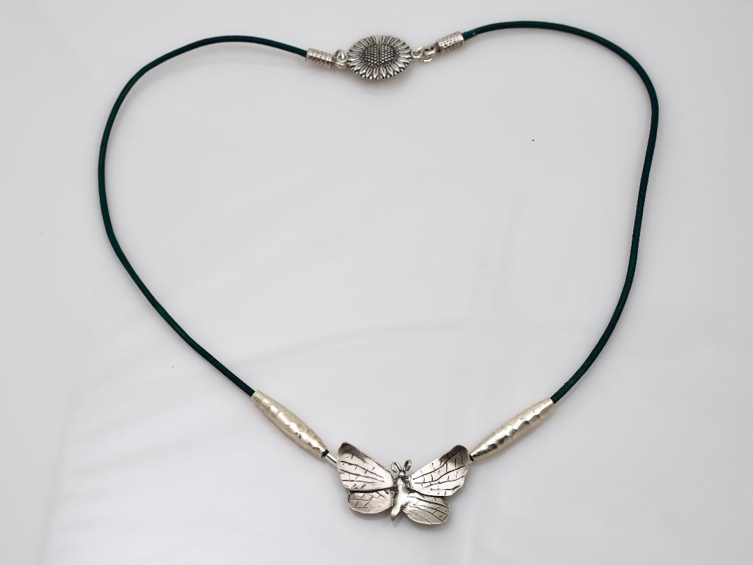 Image of Silver Butterfly on Leather Necklace by Barbara Rand