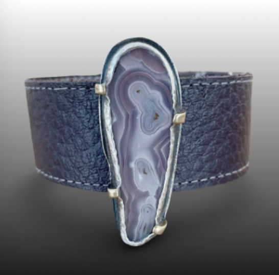 Image of Agua Nueva Sterling and Leather Cuff by Pam Sable