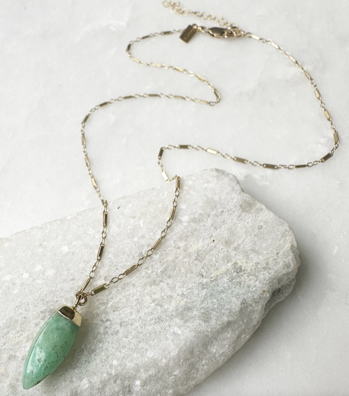 Image of Chrysoprase Charm Thin Paperclip Chain Necklace, 14k Gold Fill - Trunk Show by  RACH B Jewelry