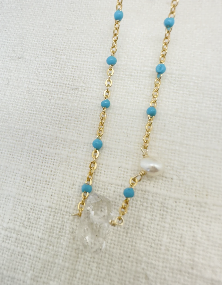 Image of Herkimer Diamond and Enamel Bead Chain Necklace by  Maui Mari