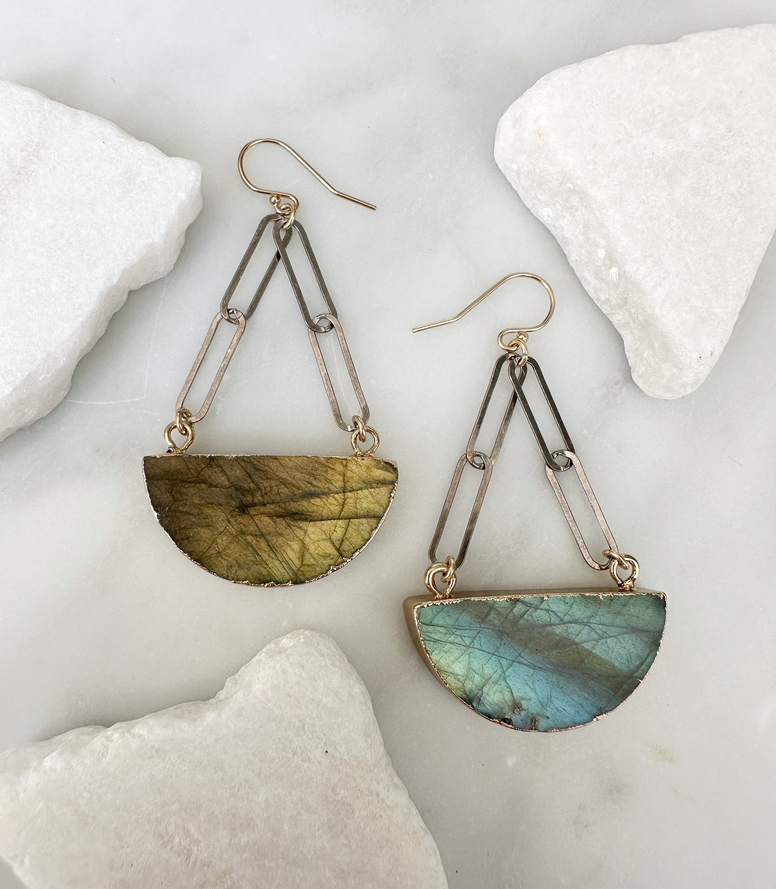 Image of Labradorite Paperclip Chain Drop Earrings - Trunk Show by  RACH B Jewelry