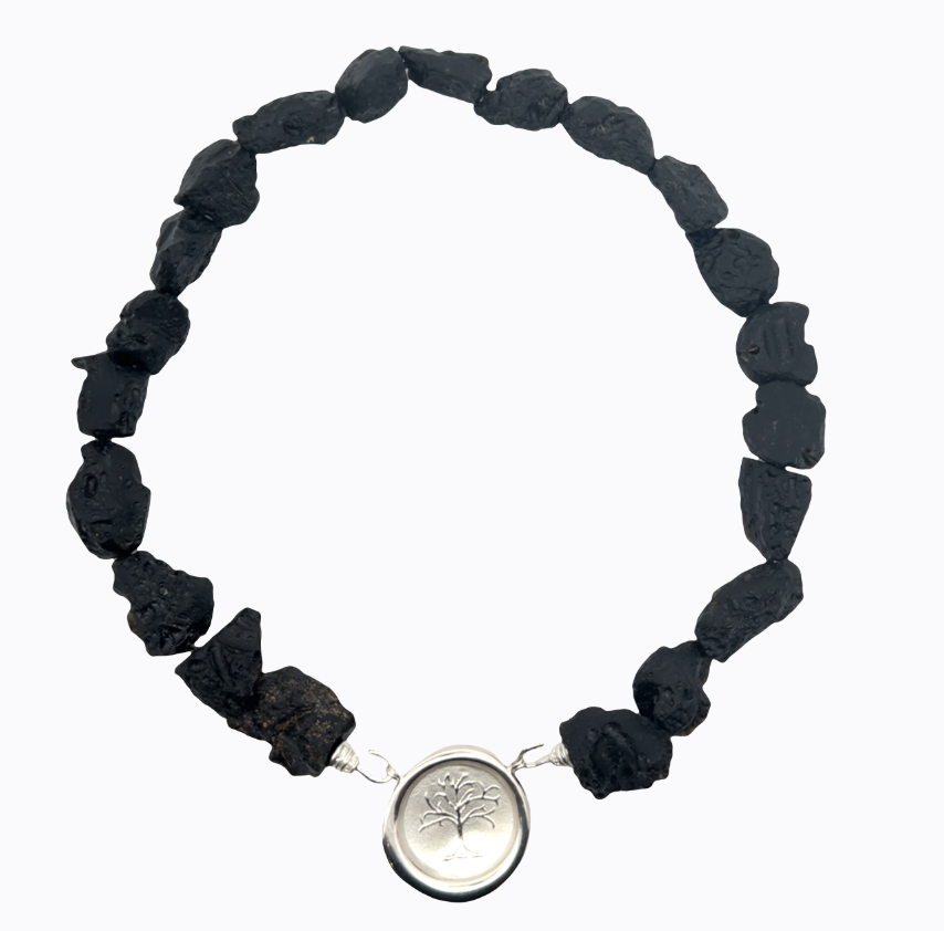 Image of Large Natural Black Tourmaline Strand with Hand Cast Sterling Hooks by Marcia McDonough