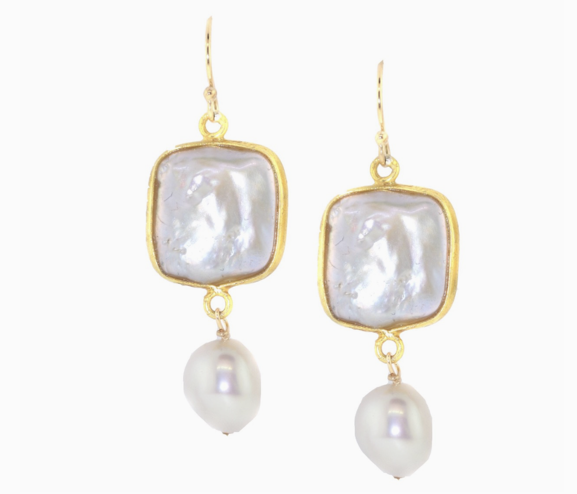Image of Square Pearl Drop Earrings, Gold-Filled by Mabel Chong