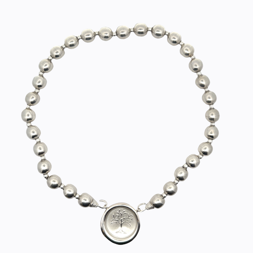 Image of 10 mm and 3 mm Lacquer Sterling Silver Bead Strand with Hand Cast Sterling Silver Hooks by Marcia McDonough