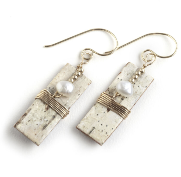 Etruscan Collection Natural Birch Bark and Freshwater Pearl Earrings