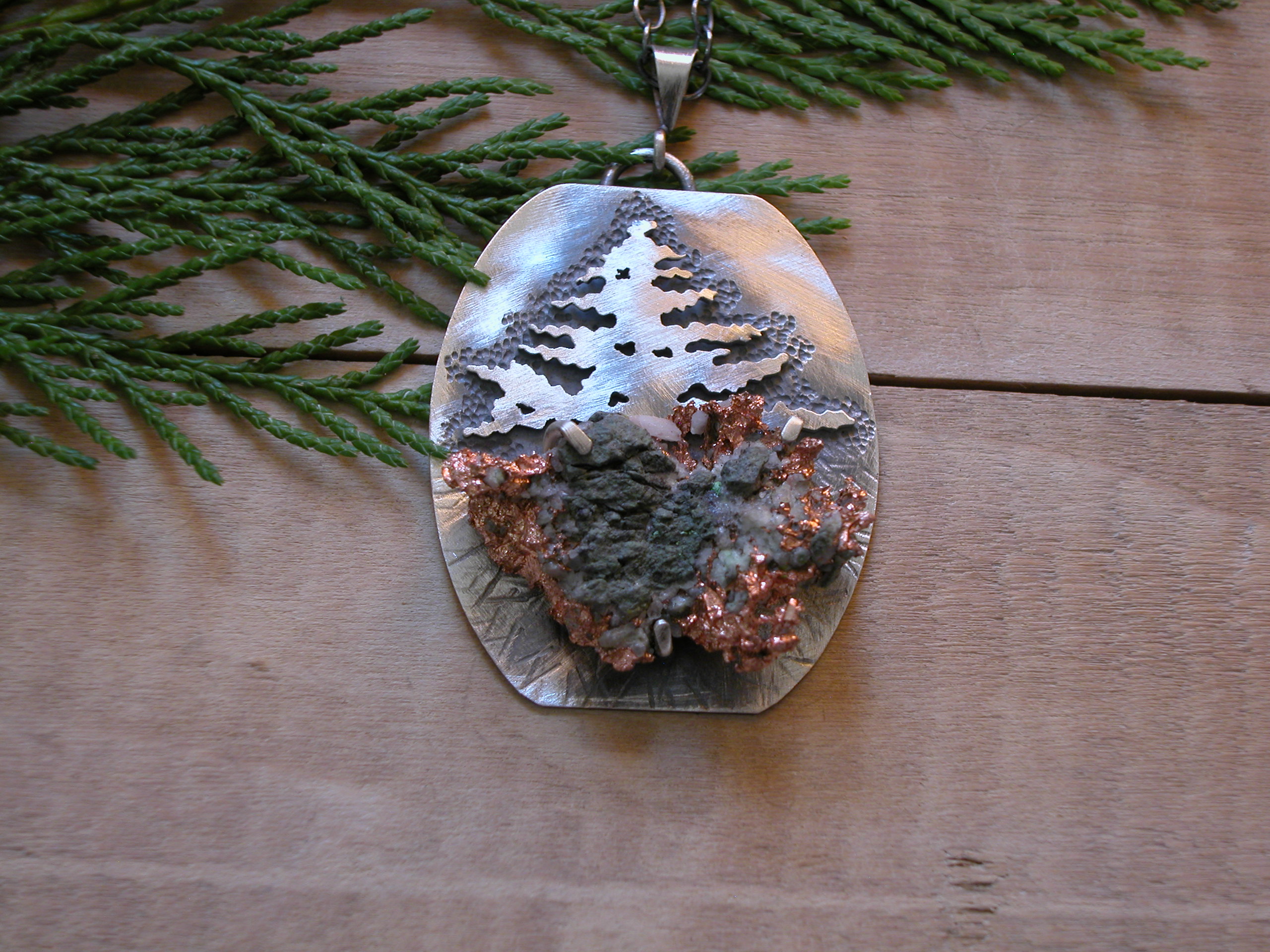 Raw Copper and Trees Pine Pendant