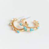 Turquoise Flattened Hoops Gold