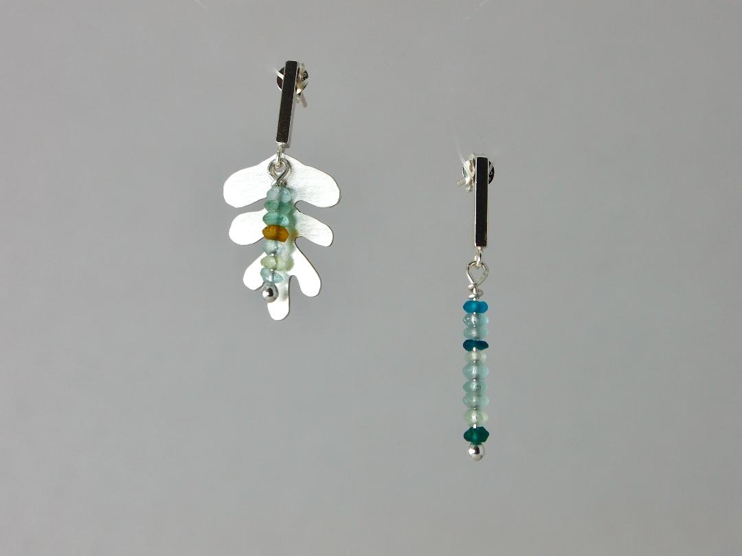Assymetric Spring is Here Earrings in Sterling Silver and Roman Glass