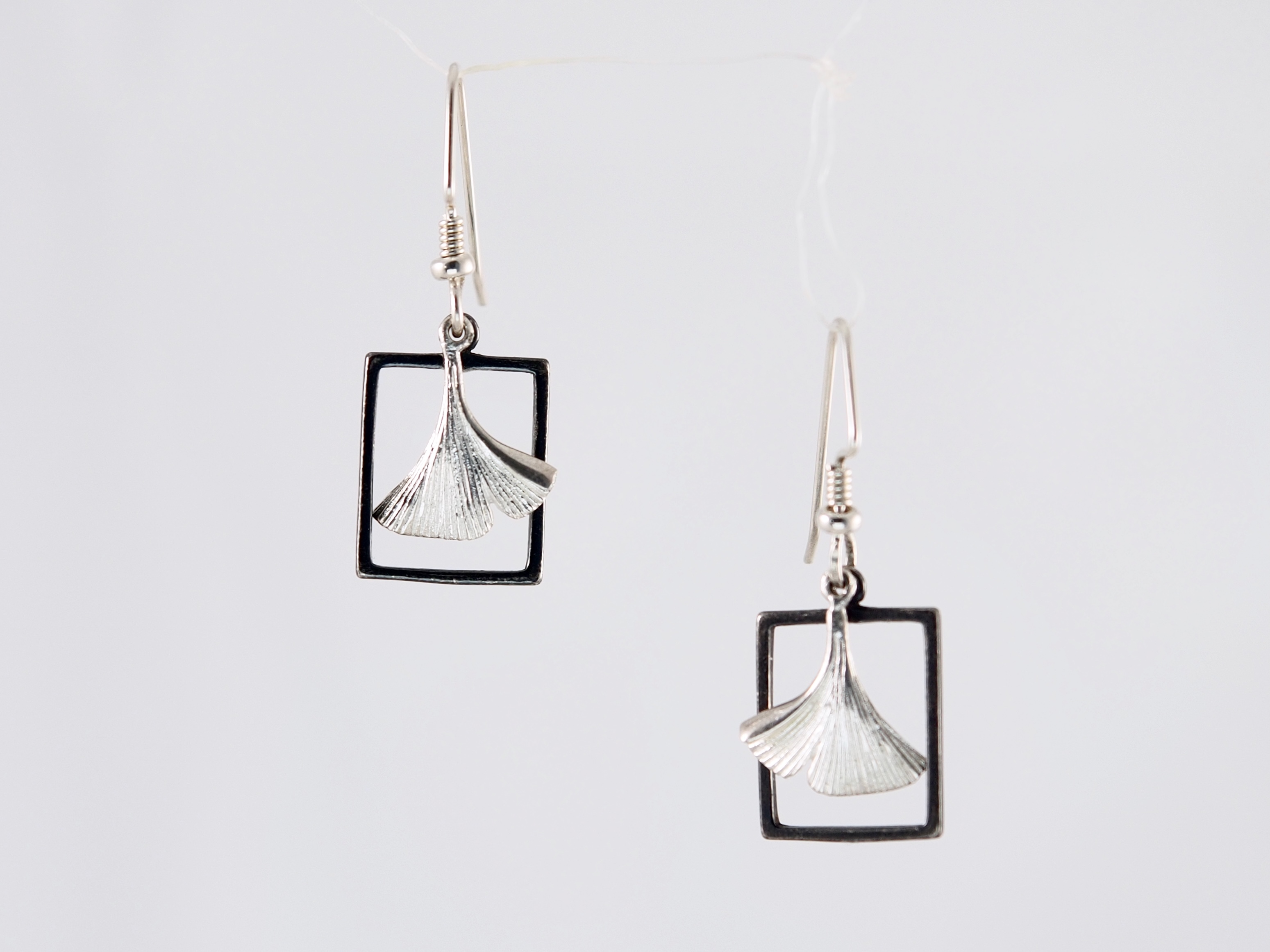 Oxidized Silver Frame on Sterling Gingko