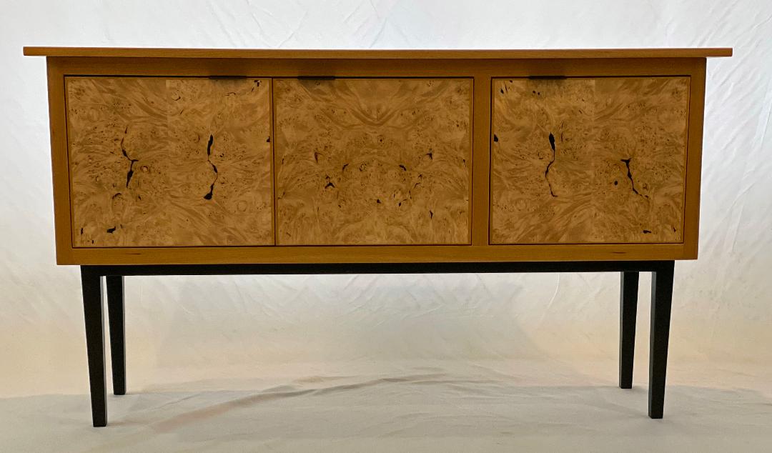 Cherry and Maple Burl Cabinet with Drawers