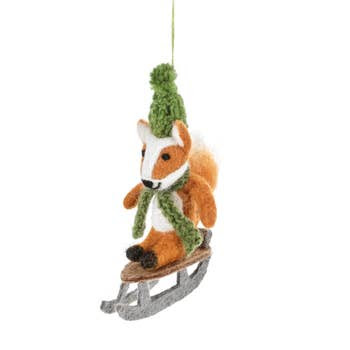 Sledding Fox - Handmade Felt Ornament