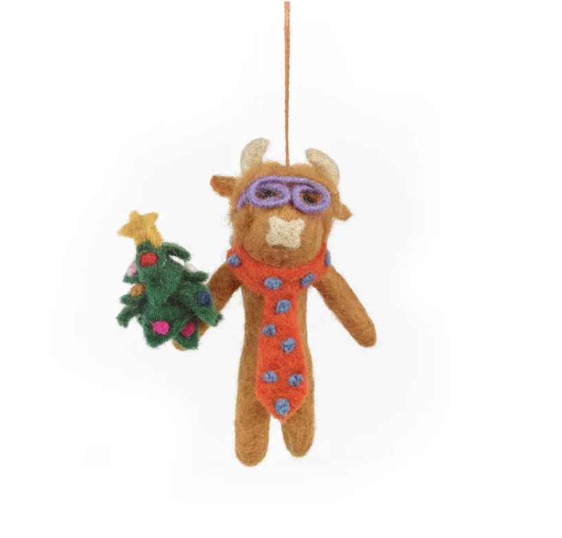 Image of Curtis Christmas Cow - Handmade Felt Ornament by  Felt So Good