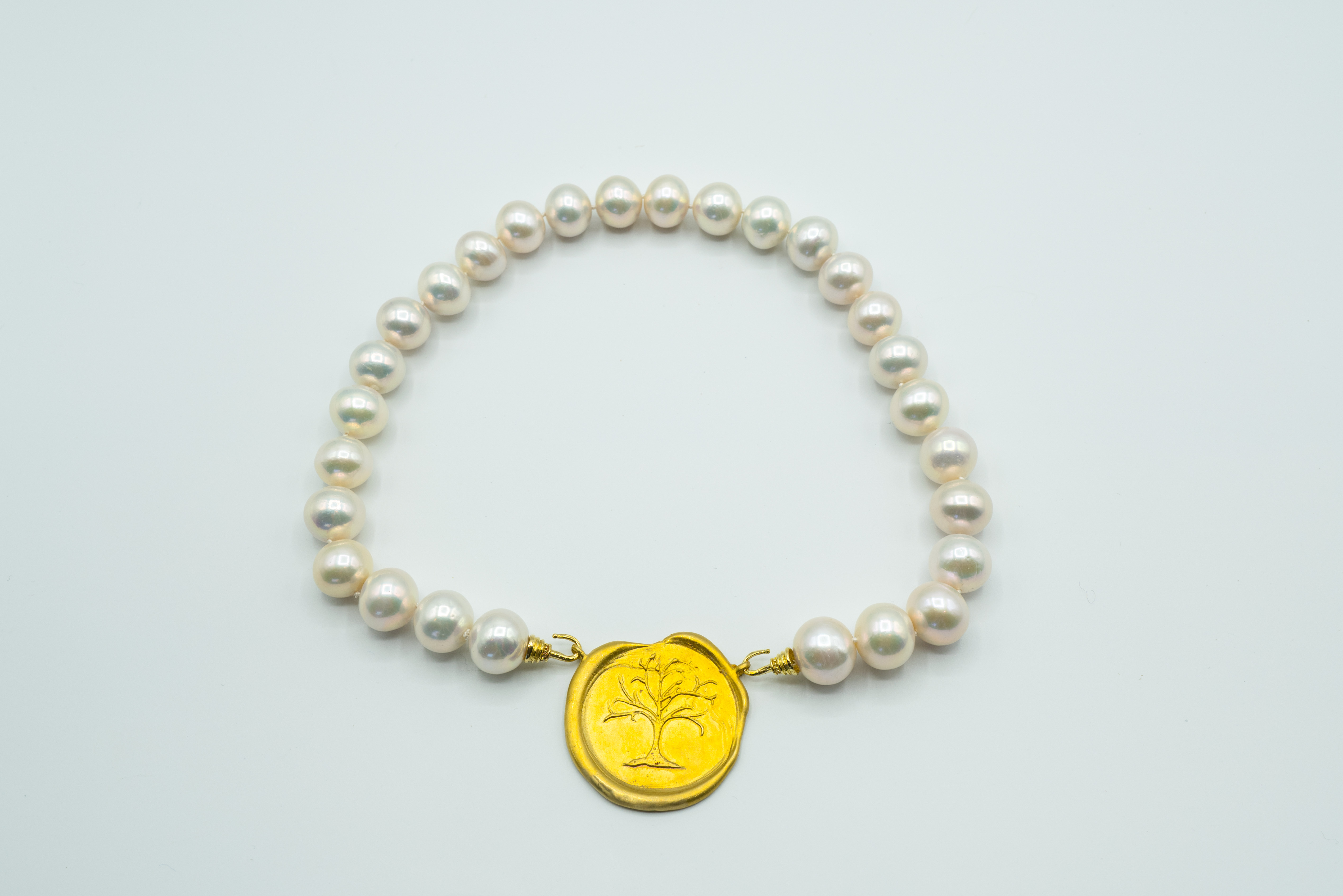 Very Rare Fine Near Round High Luster Freshwater Pearls Hand Knotted on Brass Round to Button Shape approx 12-13mm
