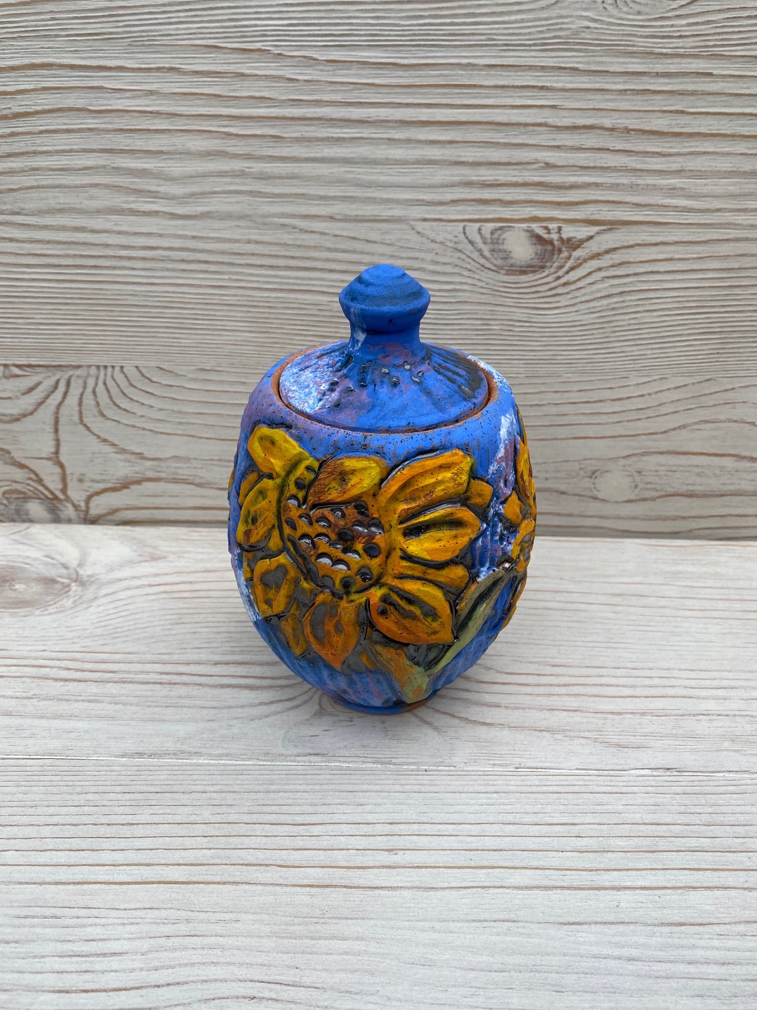 Image 1 for Sunflower Covered Jar Sunflower Covered Jar