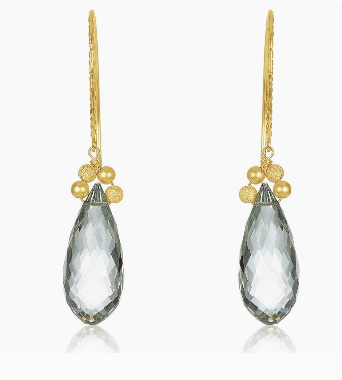 Long Island with Green Amethyst Earrings, Gold-Filled