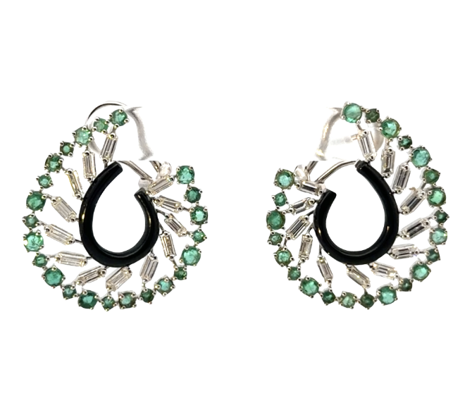 Image of 18 Karat White Gold, Emerald, Agate, and Diamond Wreath Earrings by Marcia McDonough
