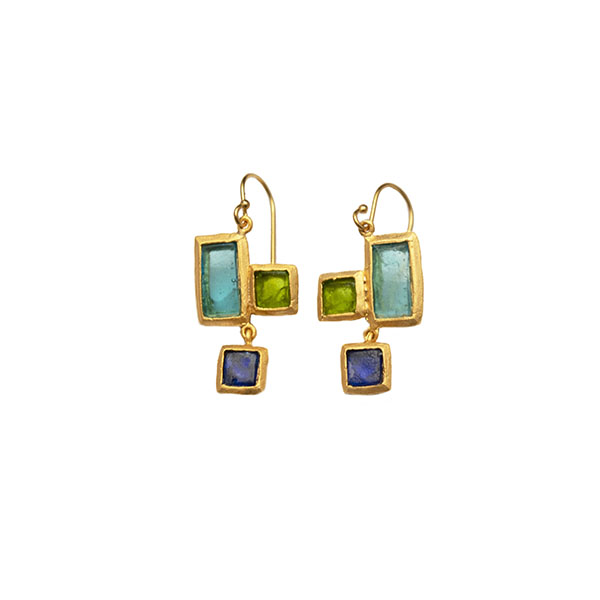 Mosaic Wire Earrings in Cobalt, Turquoise and Green