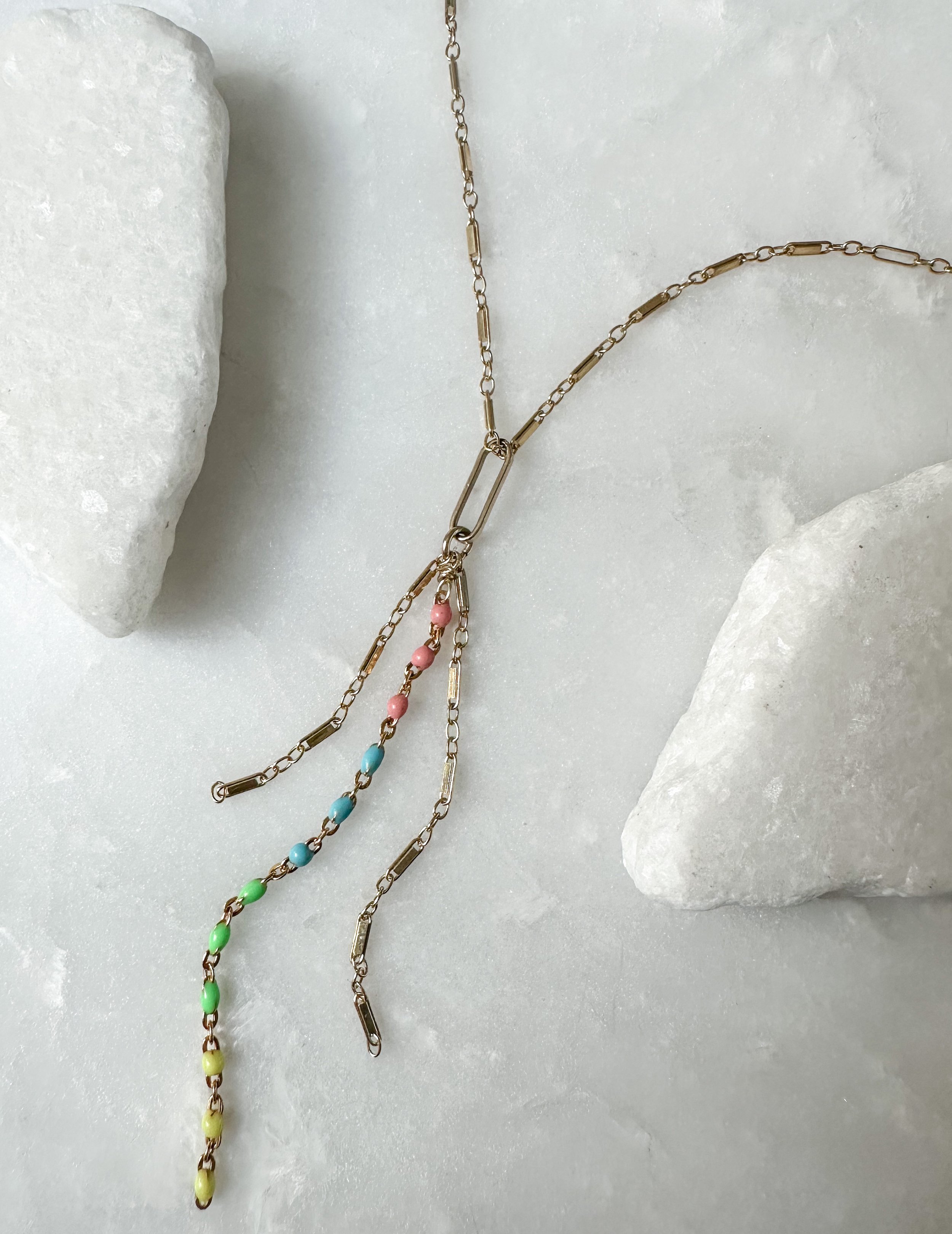 Image 2 for Chain Link Enamel Fringe Drop Necklace, 14k Gold Fill - Trunk Show