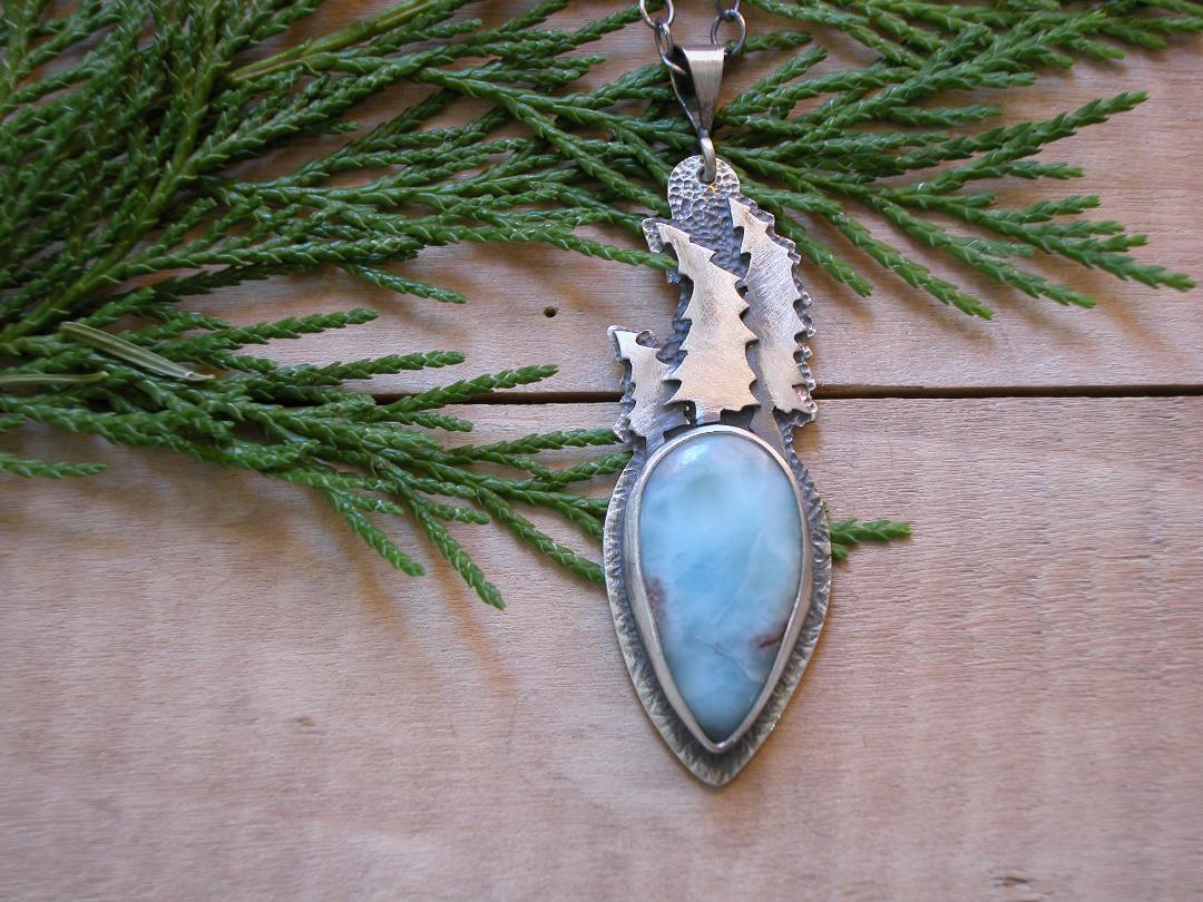 Three Trees Necklace, Sterling and Larimar