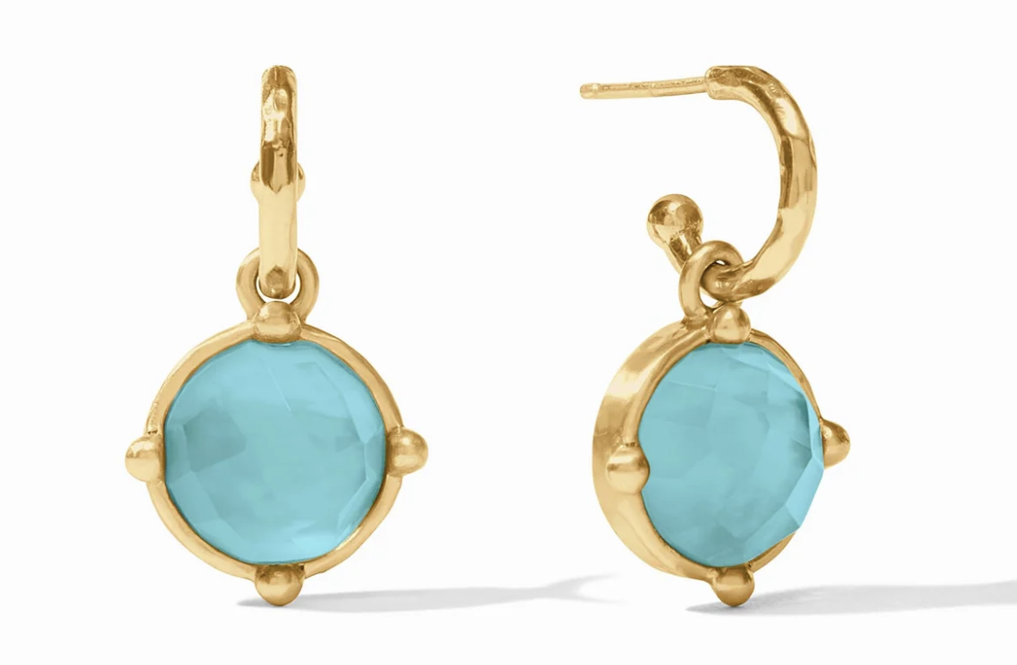 Image of Iridescent Bahamian Blue Honeybee Hoop & Charm Earrings by Julie Vos