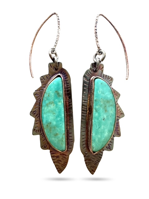 Image 2 for 4 Sterling Silver, Fine Silver Bezels, and Kingman Mine Turquoise Earrings with Sterling Silver Lever Earring