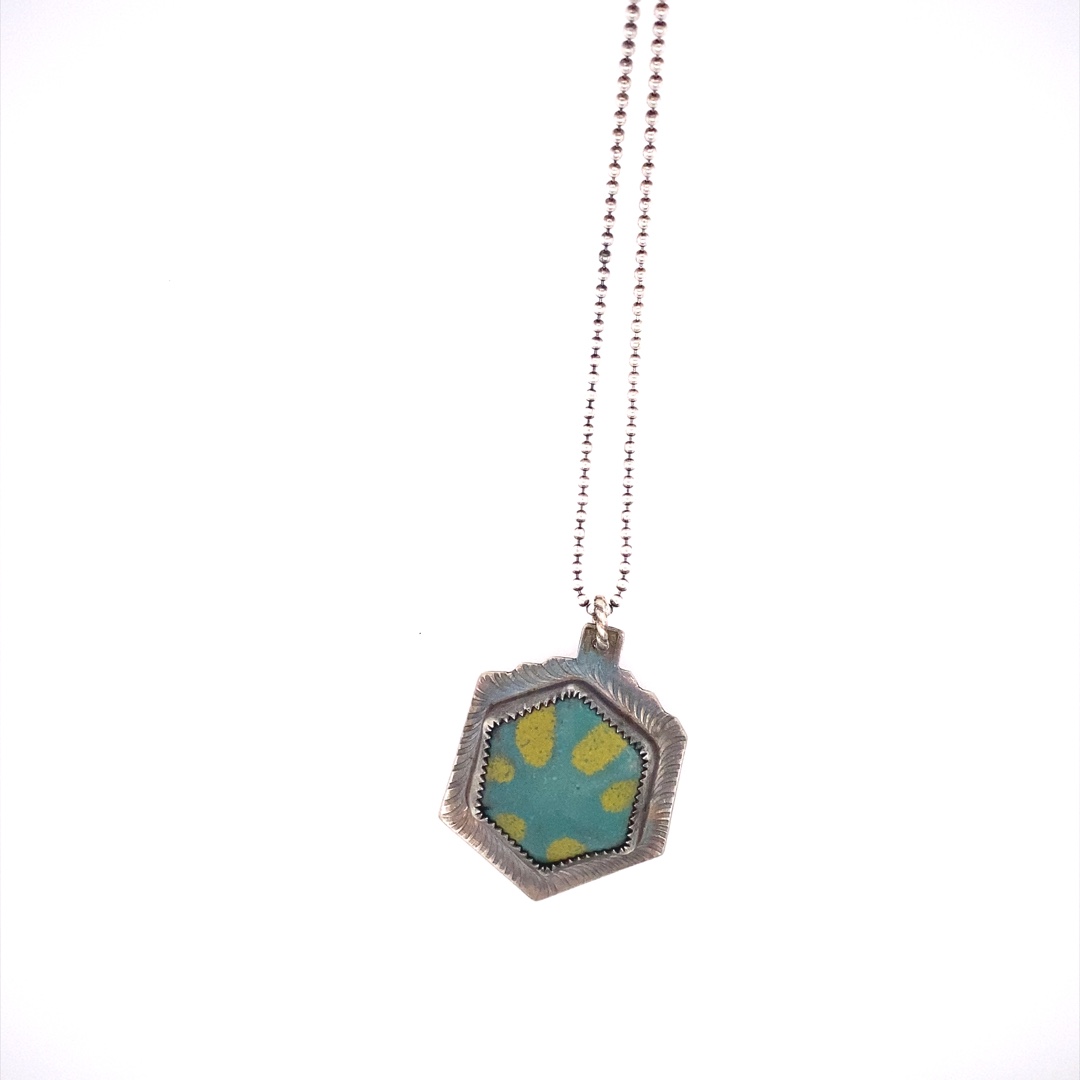 Hexagon Blue/Yellow Enamel Stainless Necklace