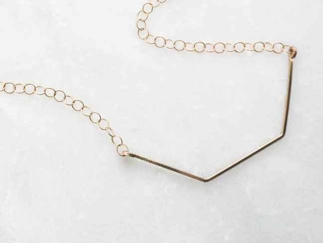 Gold Small Hex Bar Short Necklace