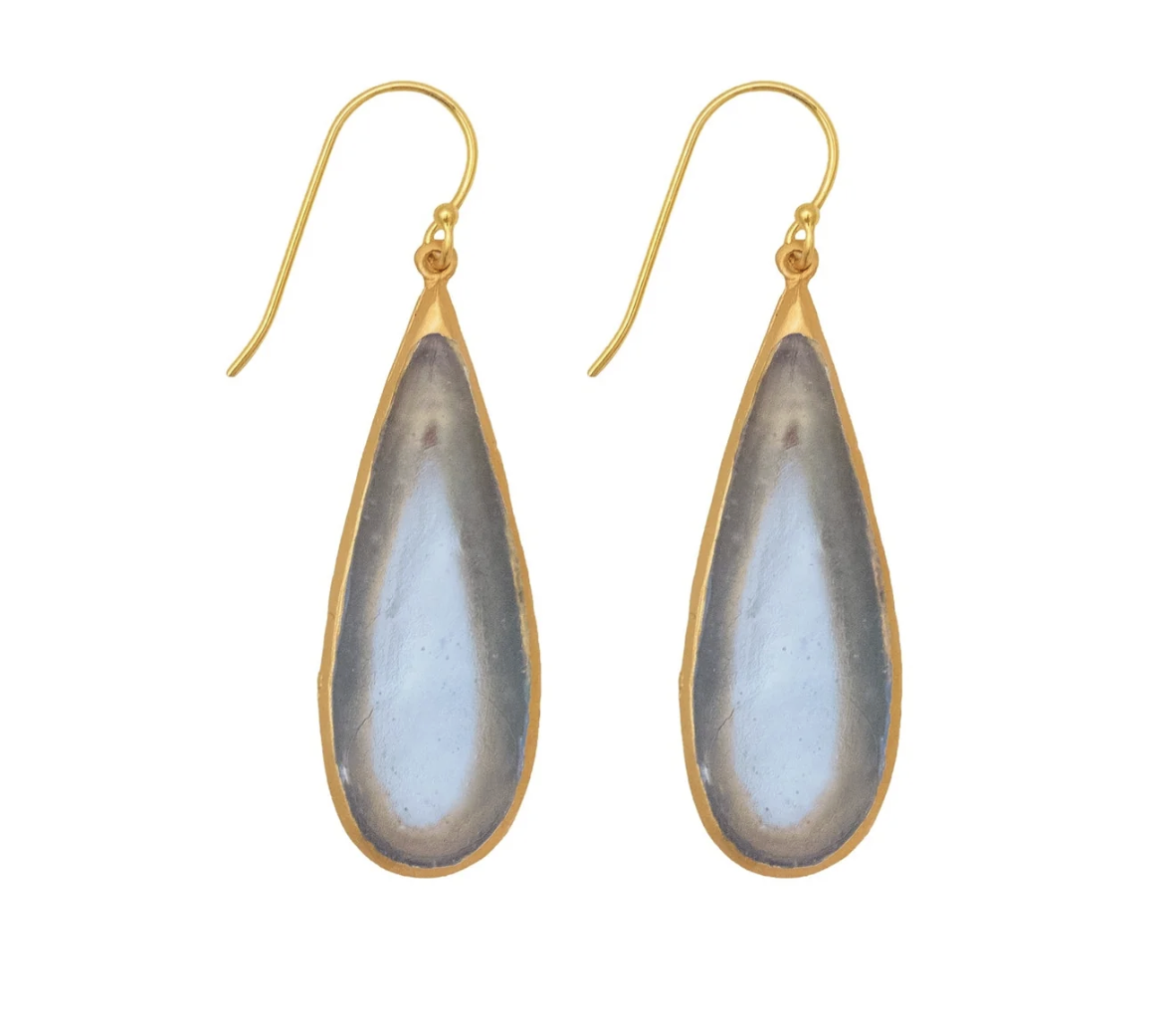 Image of Tear Drop Bubbles Long Wire Earrings in Light Blue by Michael Vincent Michaud