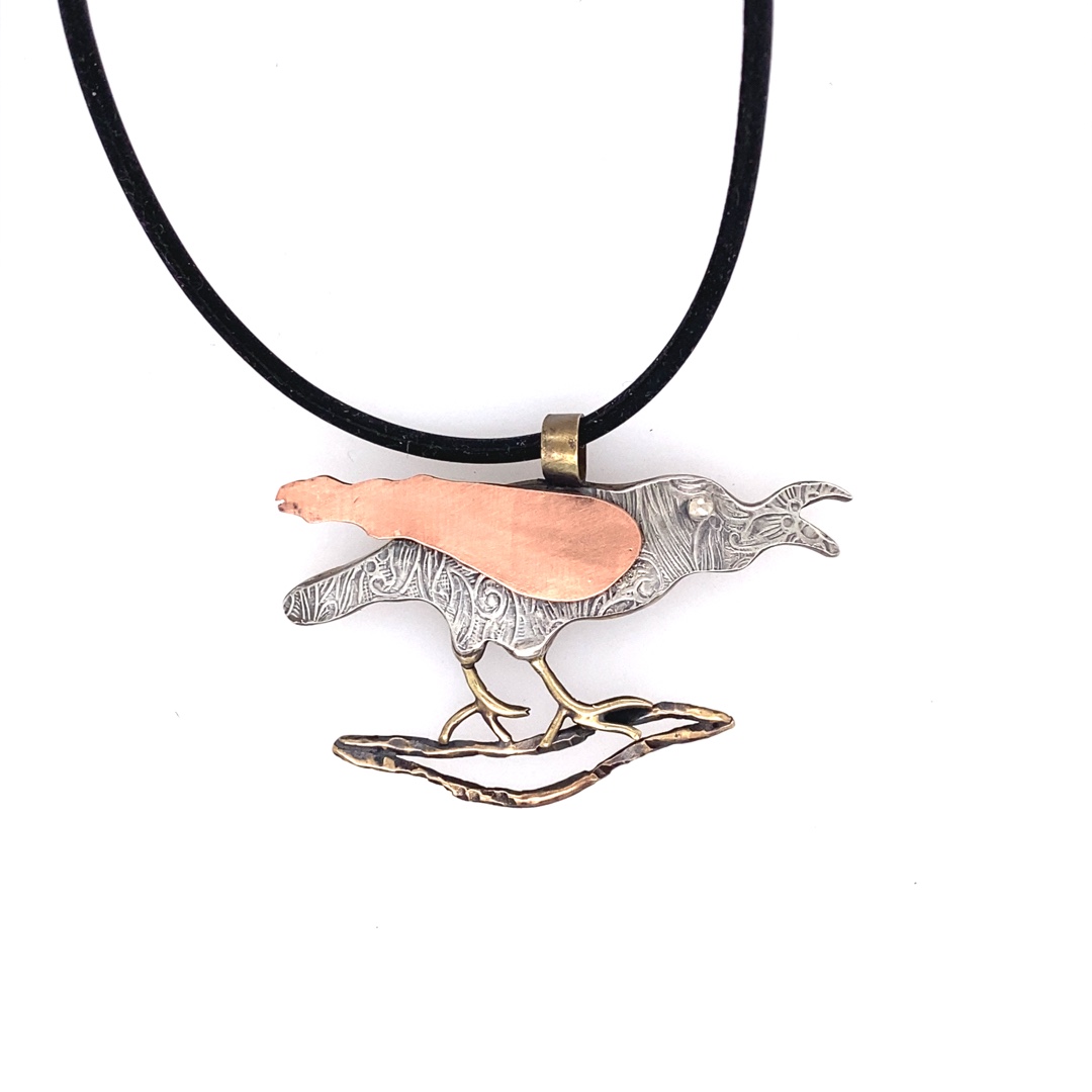 Hollow Raven Pendant in Silver, Copper & Brass