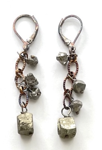 Natural Pyrite and Plated Quartz Crystal Earrings in Sterling Silver