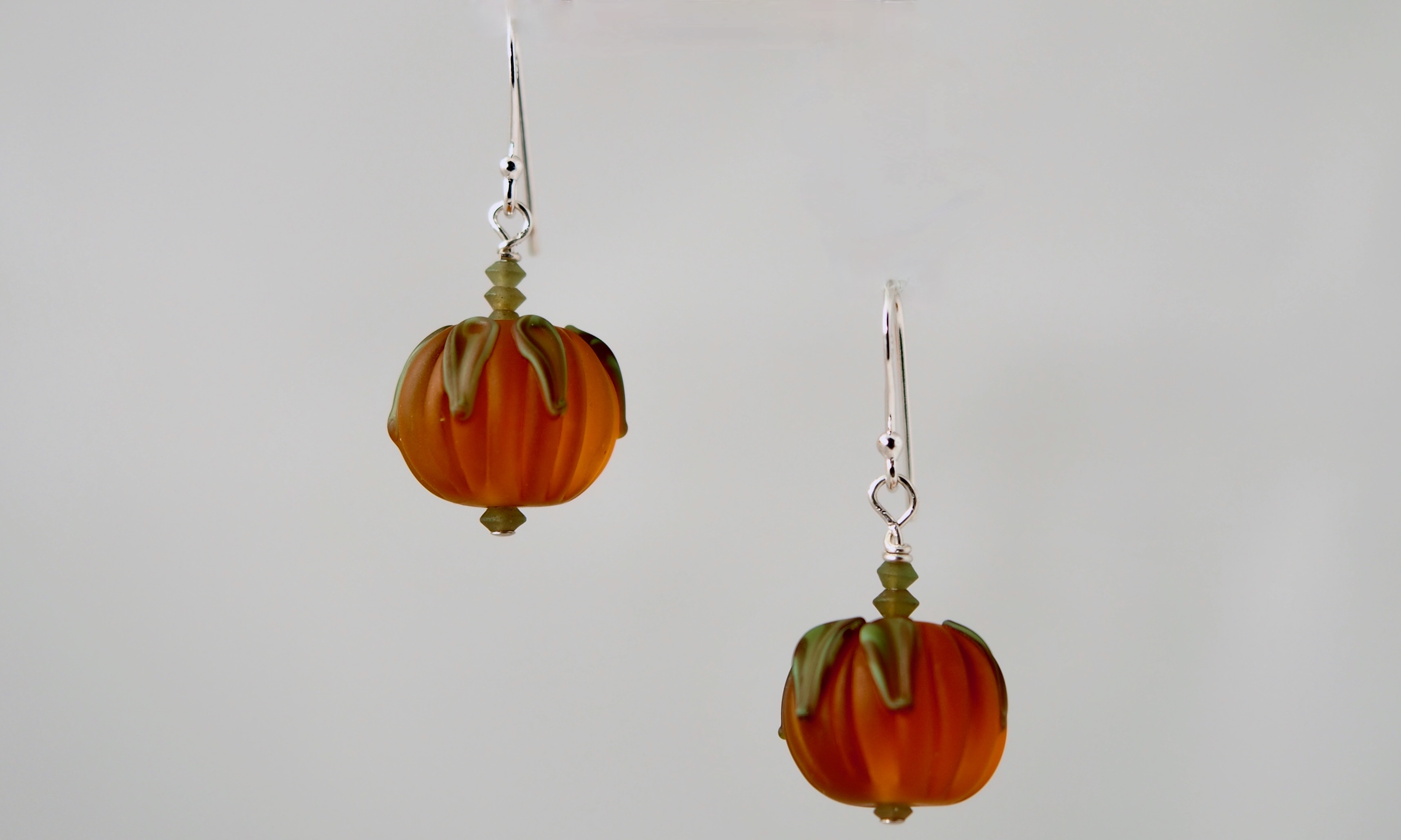 Harvest Pumpkin Sterling and Lampwork Bead Earrings