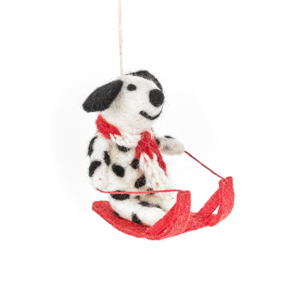 Sledding Dalmatian - Handmade Felt Ornament