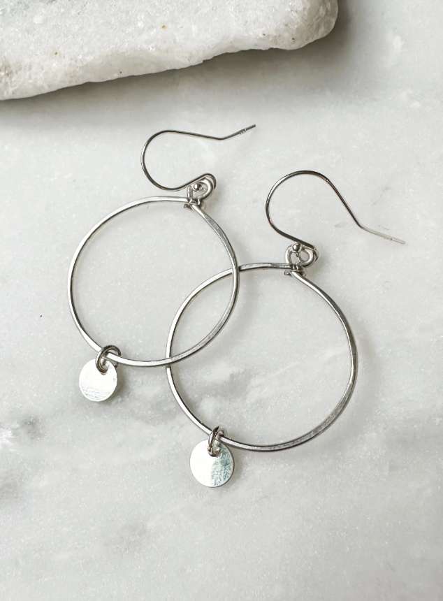 Image of Coin Small Hoop Earrings, Sterling by  RACH B Jewelry