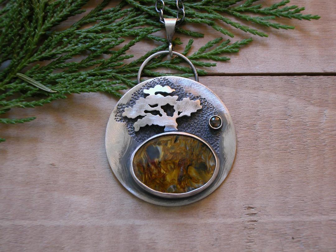 Bonsai and Pietersite Necklace, Sterling and Pietersite