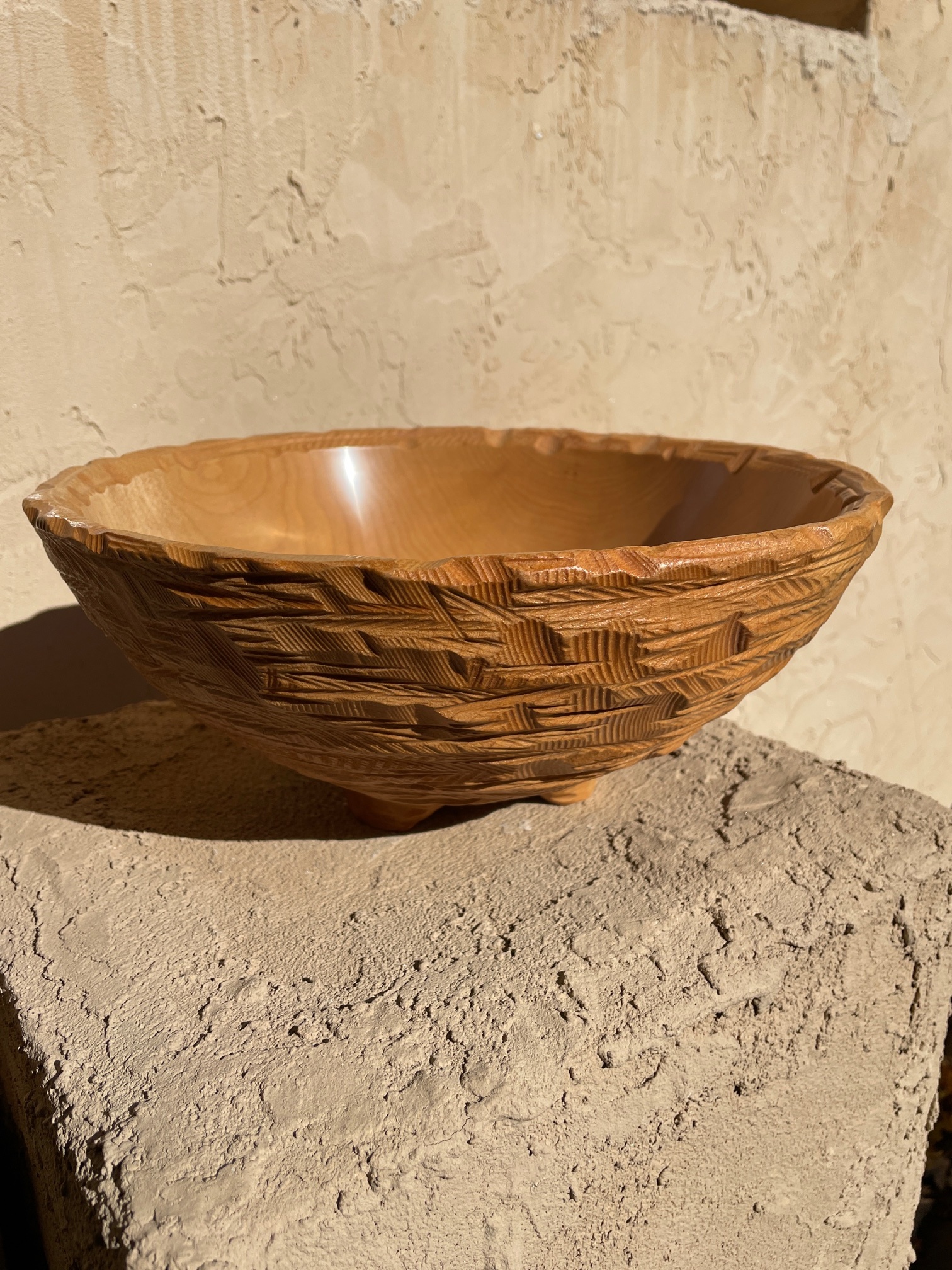 Maple Footed Carved Outside Bowl