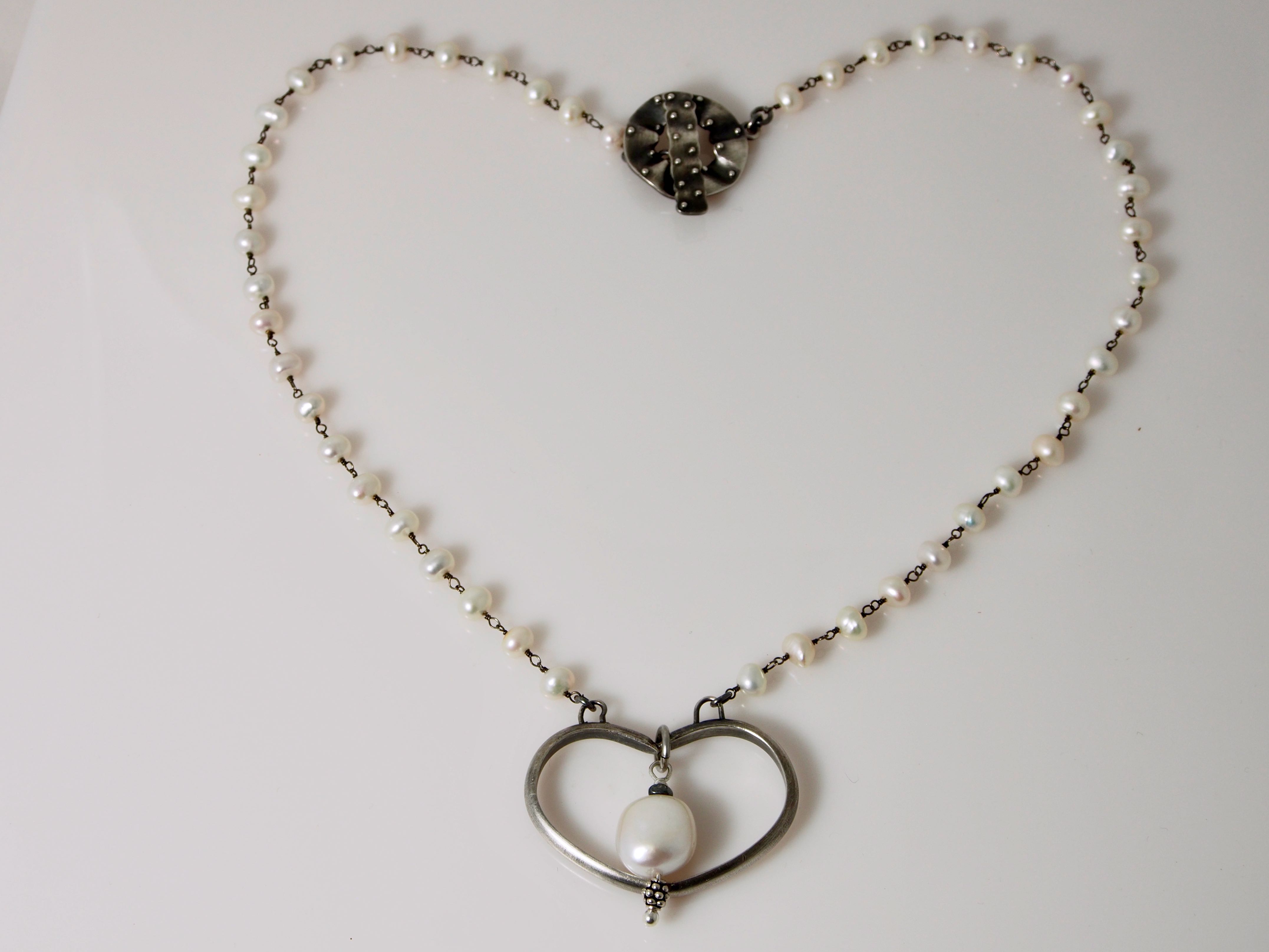 Image 1 for Love Me or Leave Me Sterling and White Pearl Necklace Love Me or Leave Me Sterling and White Pearl Necklace