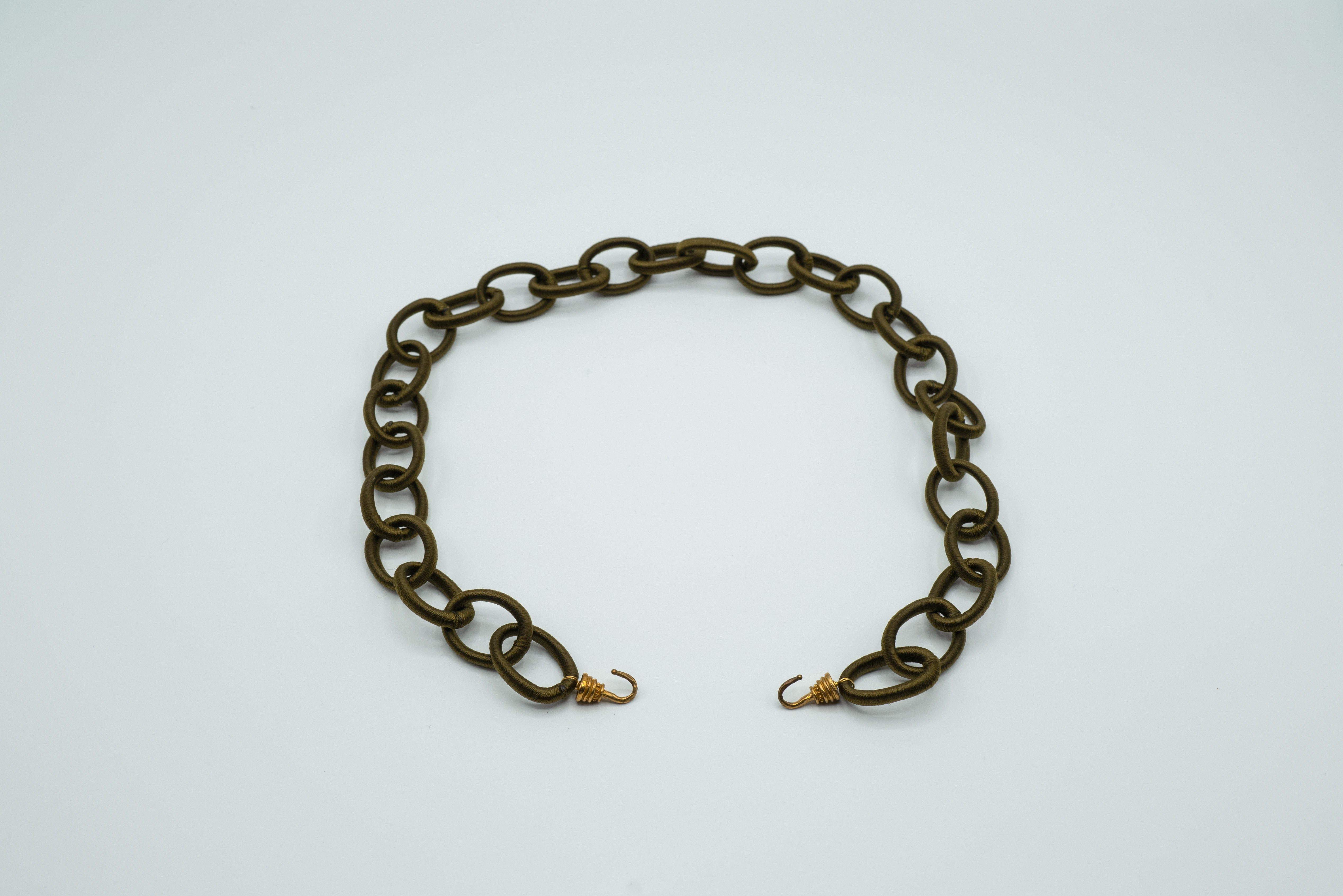 Large Oval Silk Chocolate Chain with Hand Cast Bronze Hooks