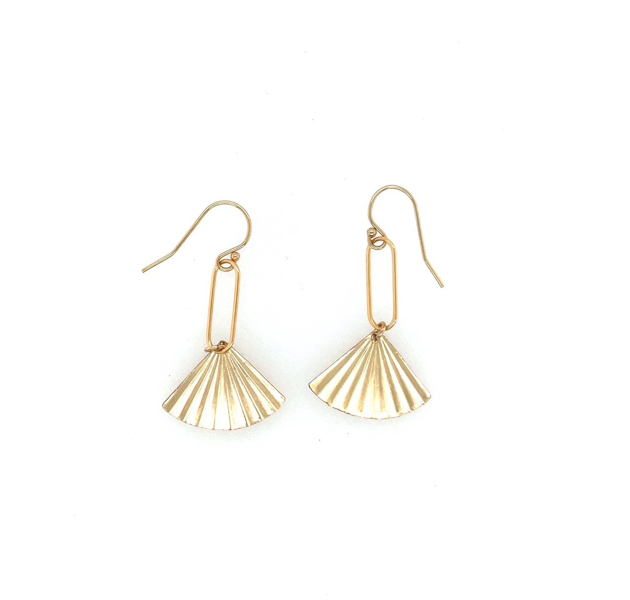 Image of Fan Pendant Charm on Large Paperclip Link Earrings, 14k Gold Fill by  RACH B Jewelry
