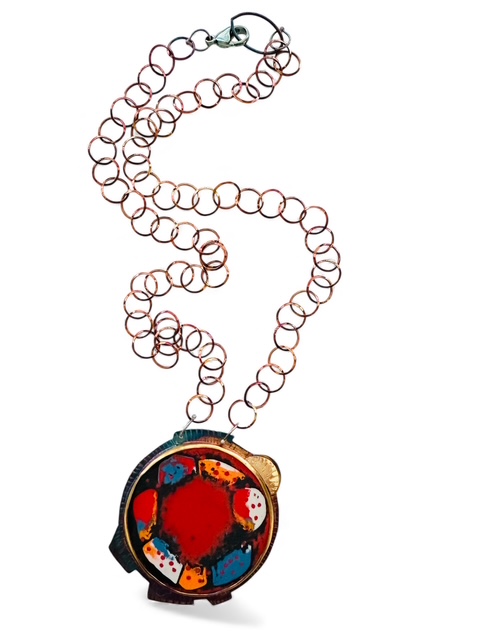 Image 2 for 7 Sterling Silver, Fine Silver Bezel, 18k Gold, and Enamel with a Matte Finish Necklace with Sterling Silver and a Lobster Clasp
