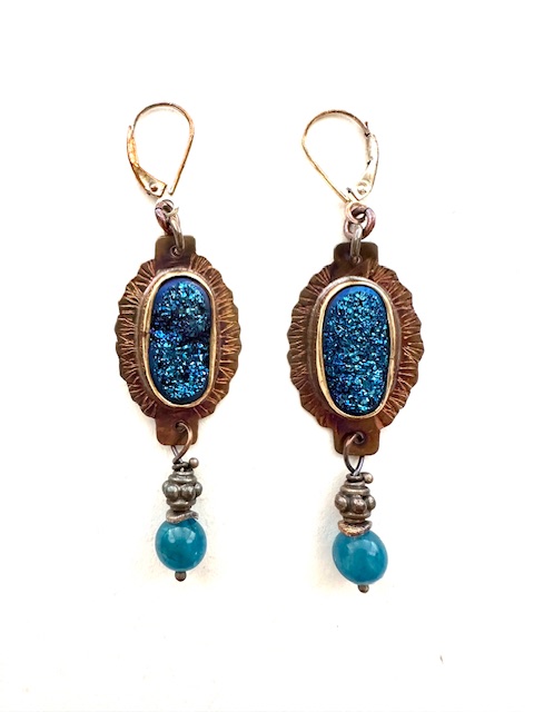 Image of Sterling Silver Electric Blue Druzy Earrings by Julie Shaw