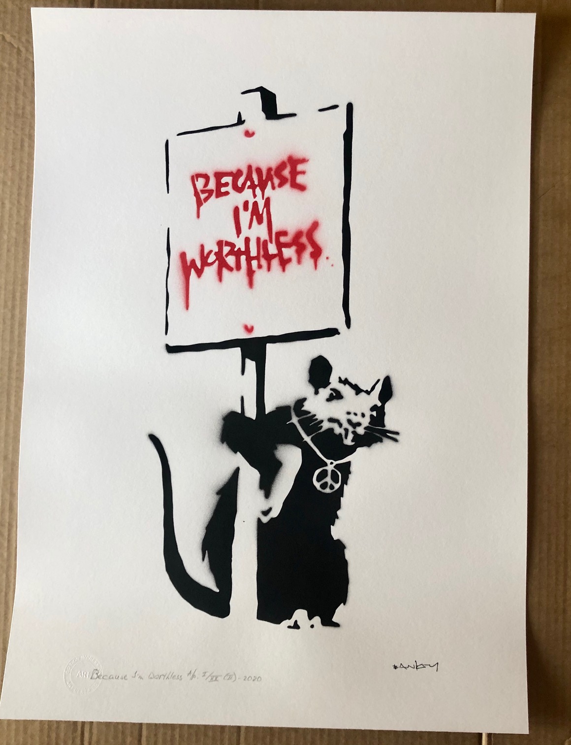 Because I'm Worthless By Banksy - Leviton Fine Art, LLC