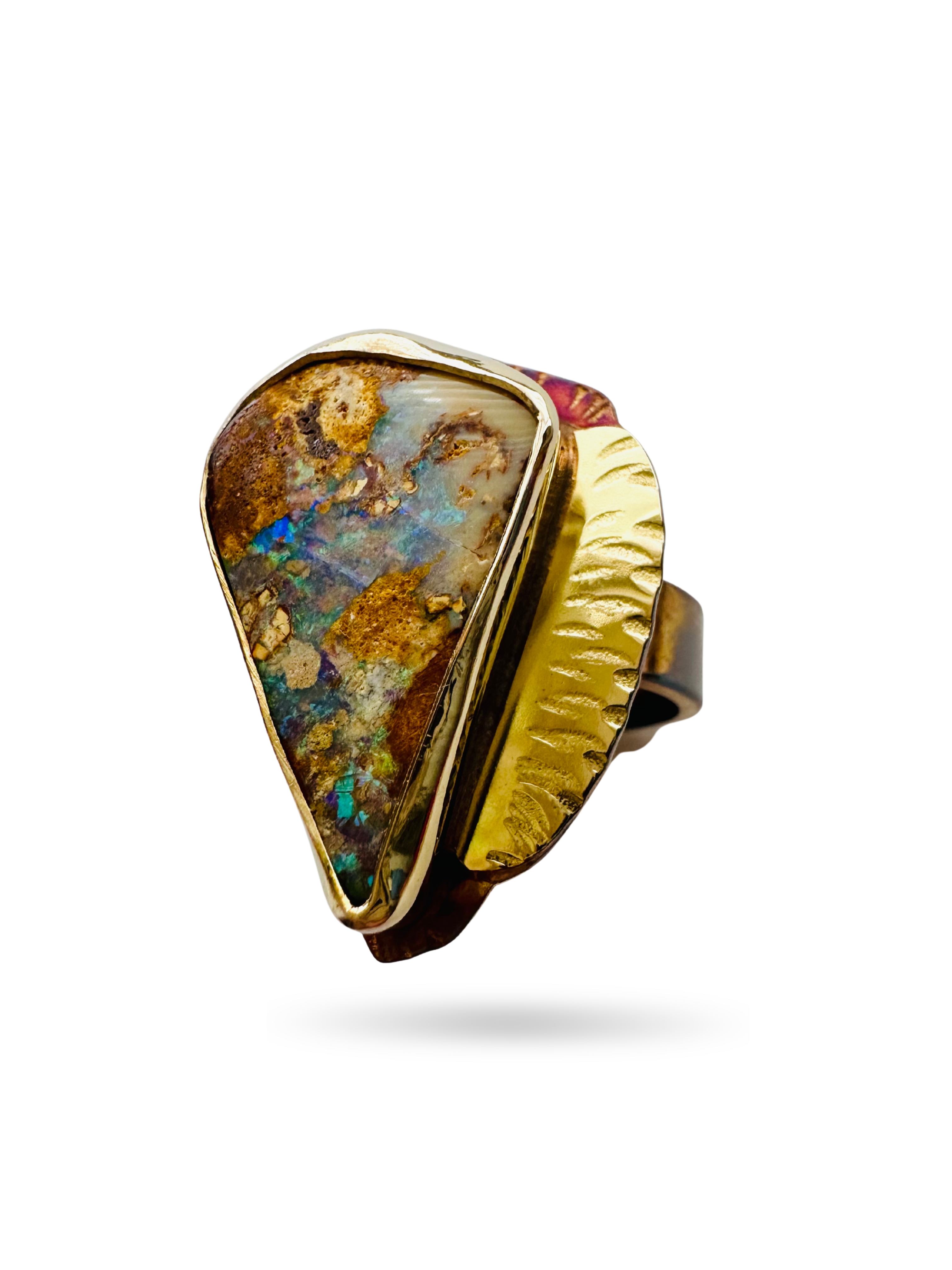 Image 2 for 8 Sterling Silver, Fine Silver Bezel, 18k Gold and Yowah Opal Ring - Size 7
