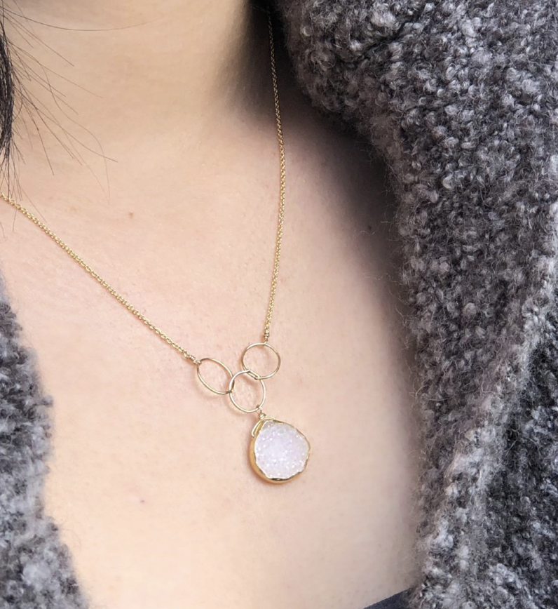 Cassiopeia Druzy Necklace, White - Gold-Filled