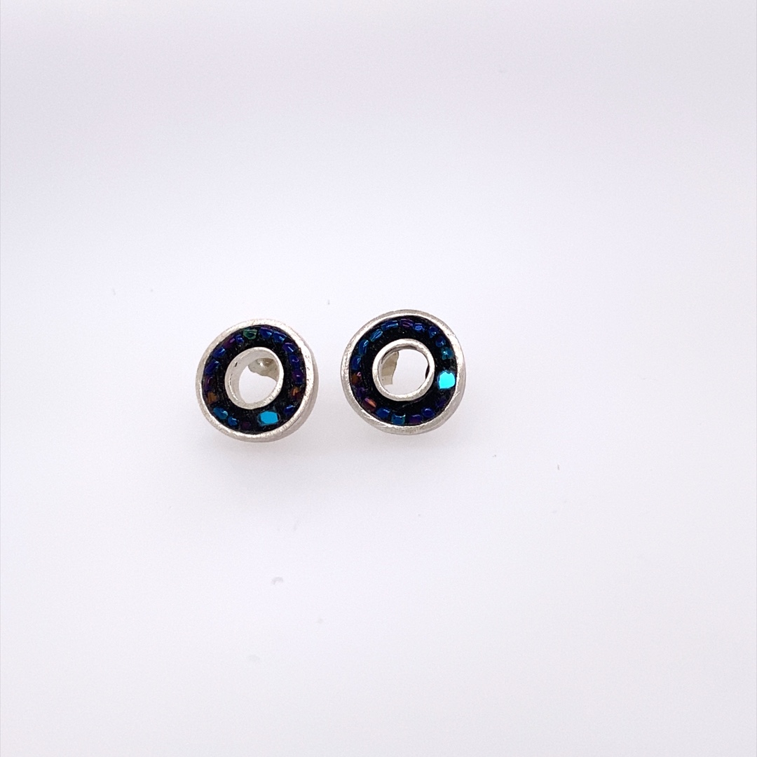 Donut Post Earrings, Blue