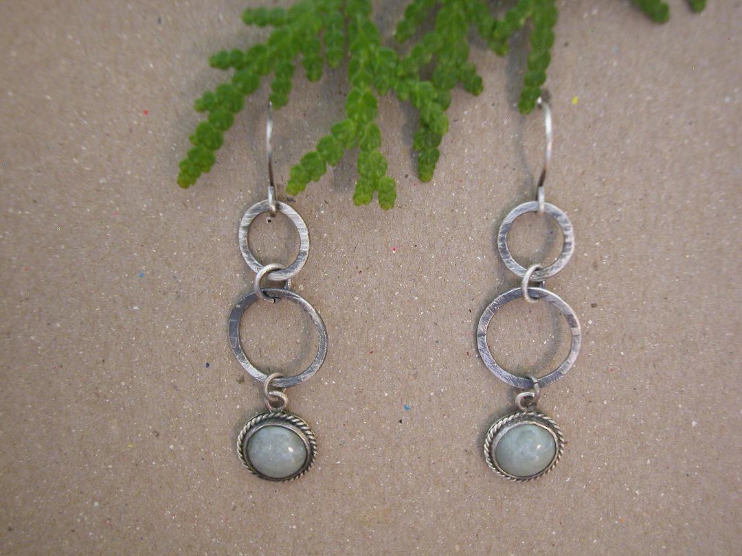 Circle Stick Earrings, Sterling and Aventurine